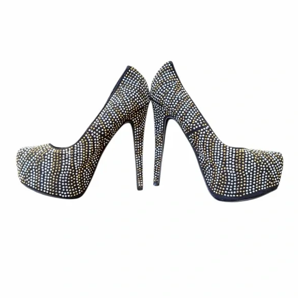 Breckelle’s Woman’s Black Studded Platform Pumps Crystal Stilettos Size 7 1/2 - Picture 2 of 10